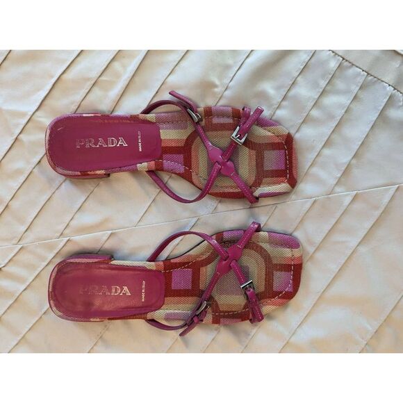 Prada Shoes - Prada pink leather cross strap slides sz 5